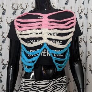 Handmade Crochet Trans Flag Pride LGBTQIA Cage Vest Harness